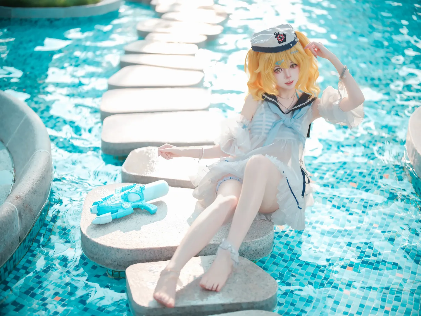 二次元少女, 东方project, 泳池拍照, 夏日泳装cos, 北白河千百合cos - 第7张