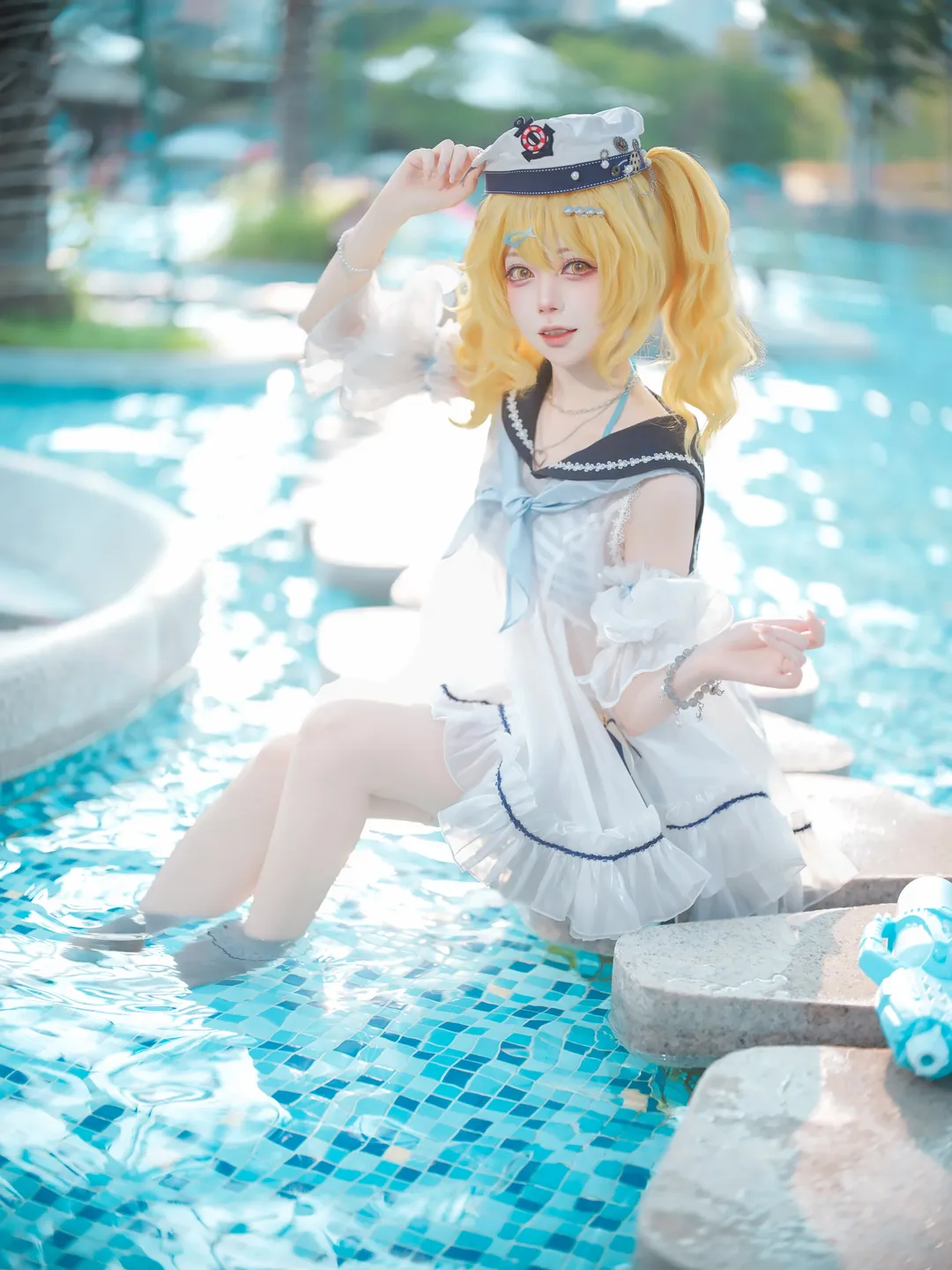 二次元少女, 东方project, 泳池拍照, 夏日泳装cos, 北白河千百合cos - 第8张