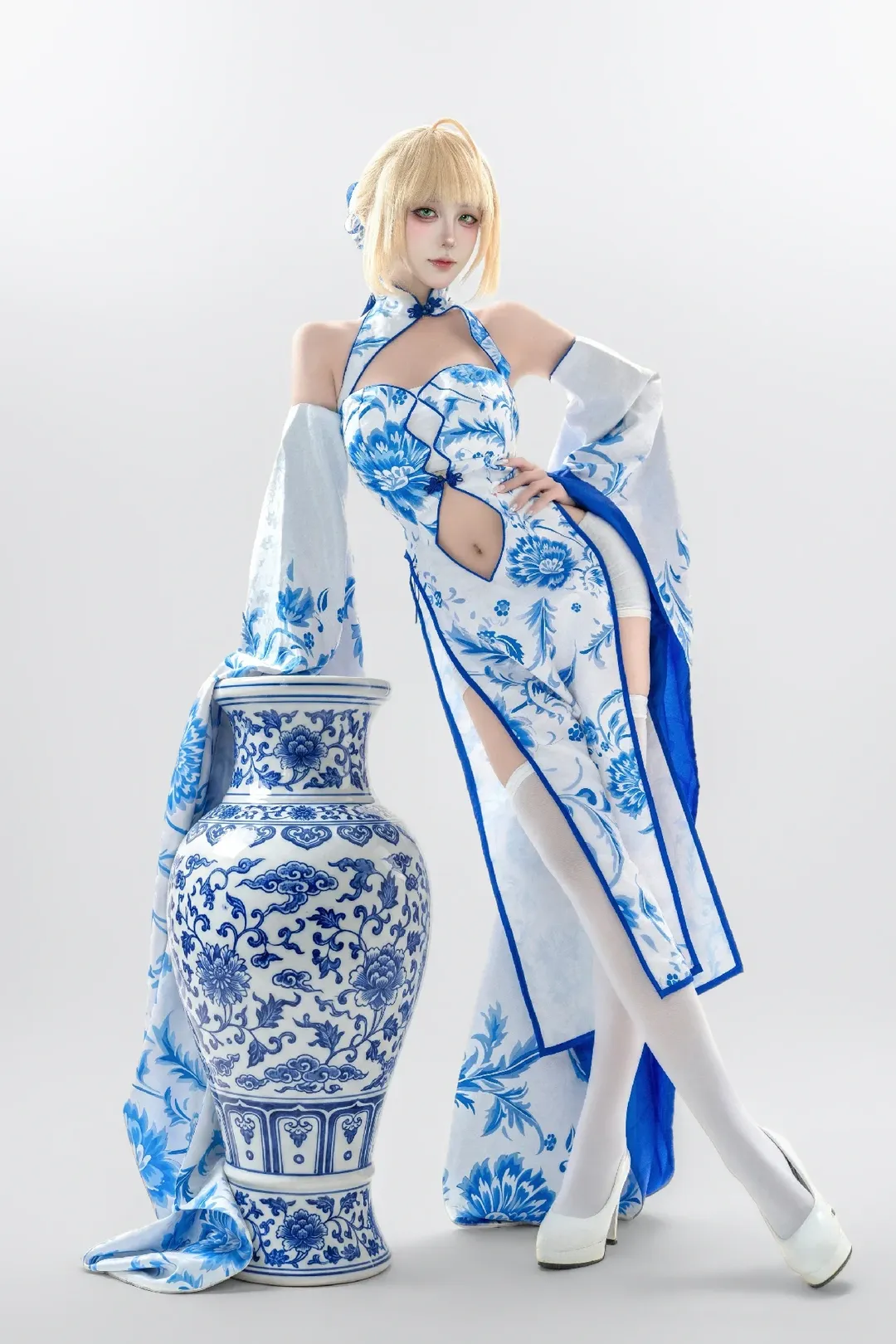 cosplay, 阿尔托莉雅cos, 旗袍, 白丝, 青花瓷
