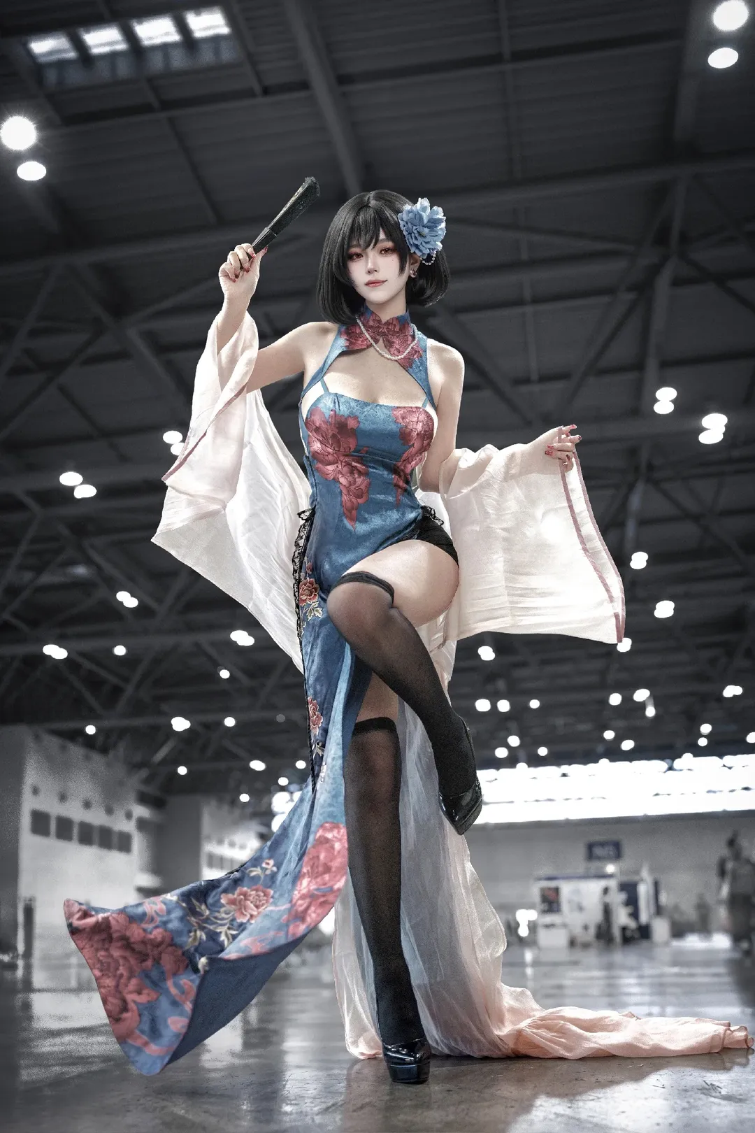 Azur Lane, Convention photos, Cheongsam cosplay, Chien Wu cosplay, Black stockings convention photoshoot