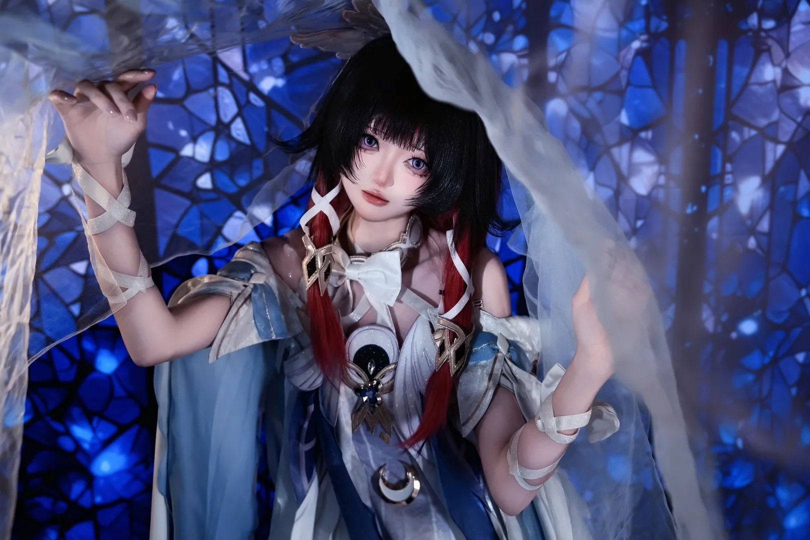 原神, 哥伦比娅cos, 少女感, 月神风格, 白鸽元素