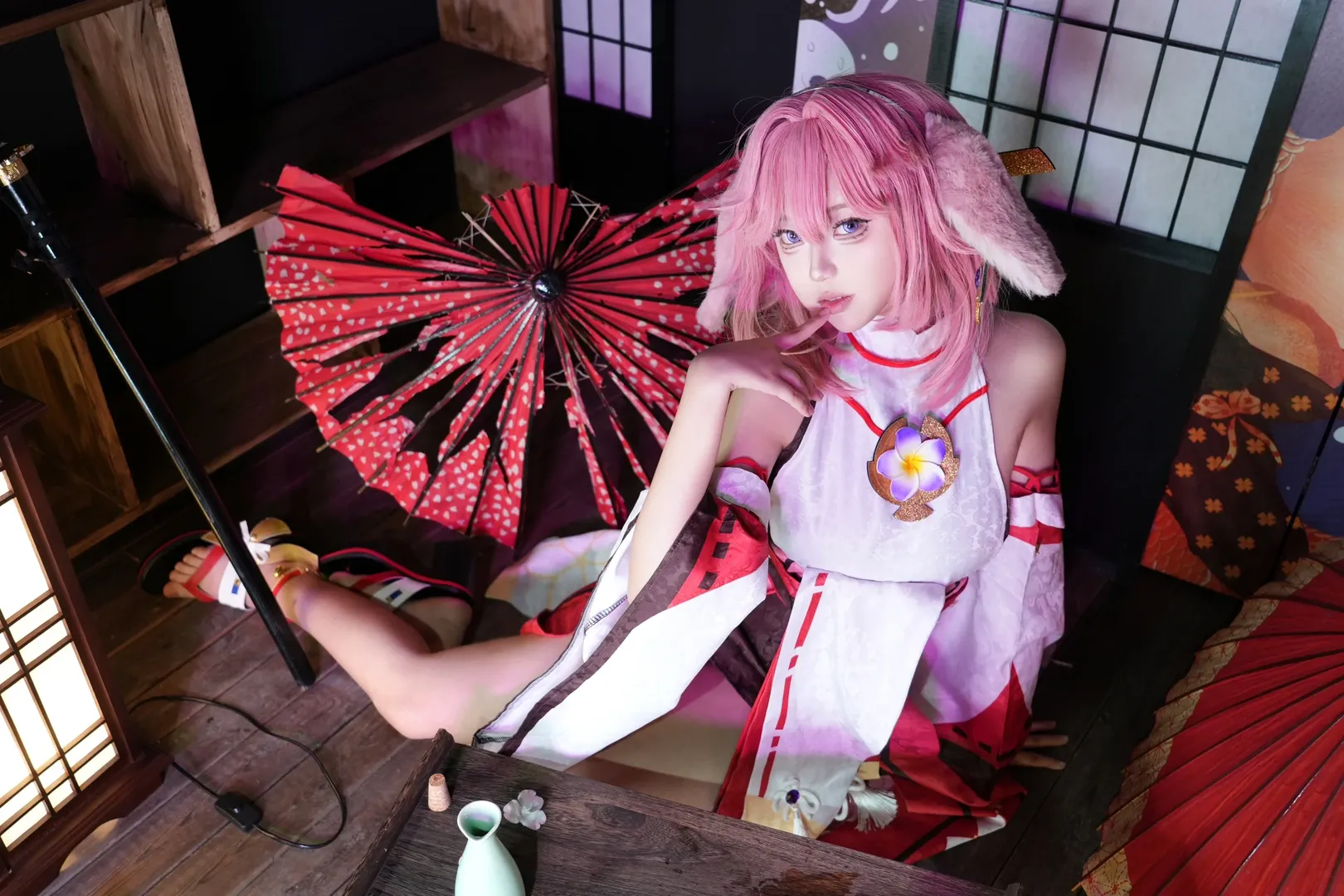 原神, 和风摄影, Cosplay穿搭, 八重神子cos, 狐耳娘