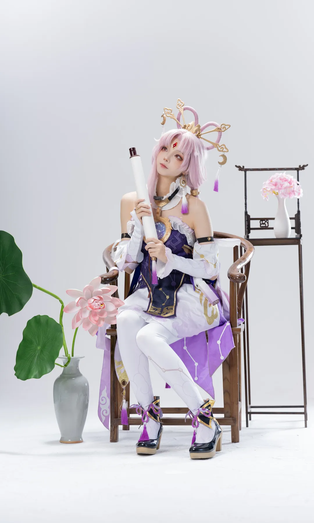 Fu Xuan cosplay, Honkai: Star Rail, White stockings cosplay, Studio photoshoot share, Xianxia style cosplay - Image 7