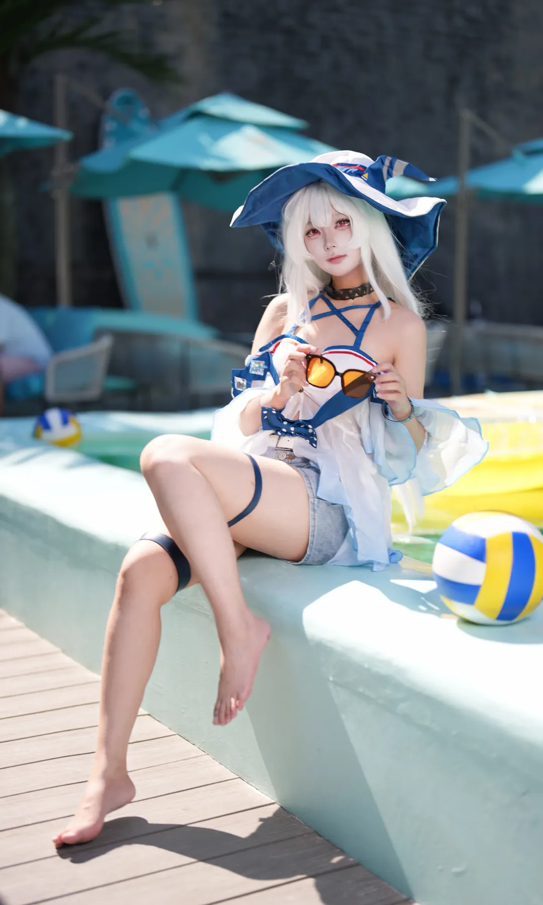 明日方舟, 泳装cosplay, 夏日写真, 斯卡蒂cos, IBIZA - 第1张