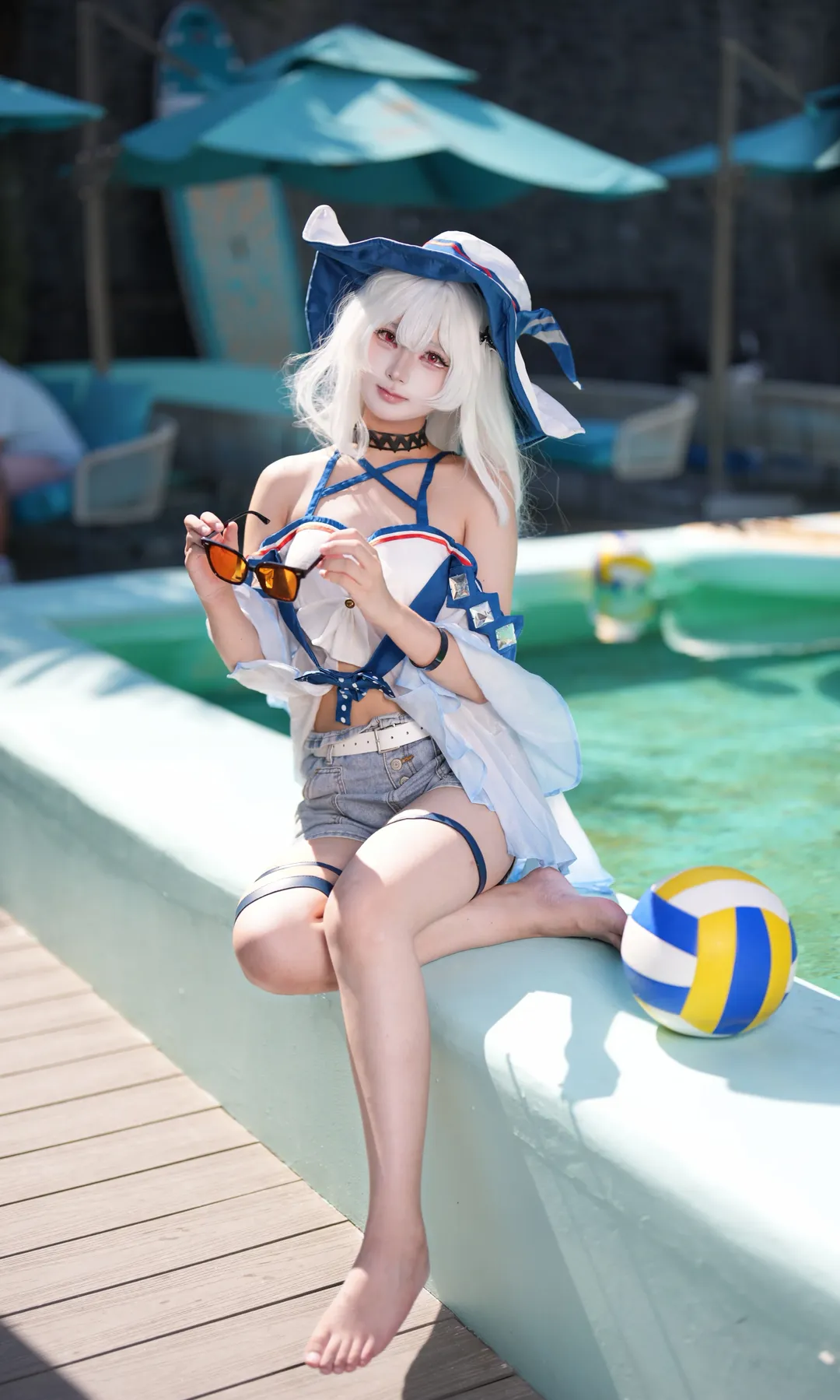 明日方舟, 泳装cosplay, 夏日写真, 斯卡蒂cos, IBIZA - 第2张