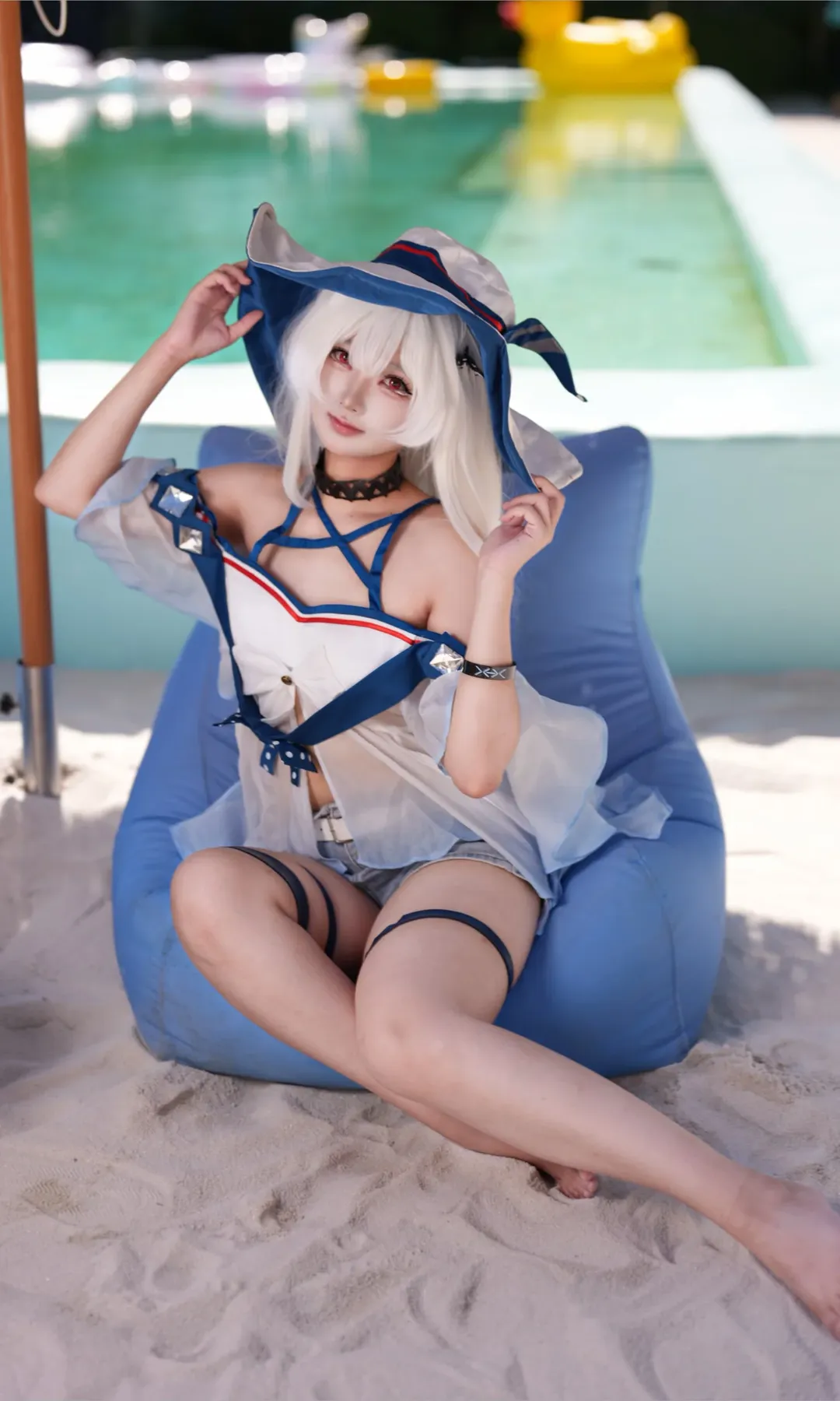 明日方舟, 泳装cosplay, 夏日写真, 斯卡蒂cos, IBIZA - 第6张