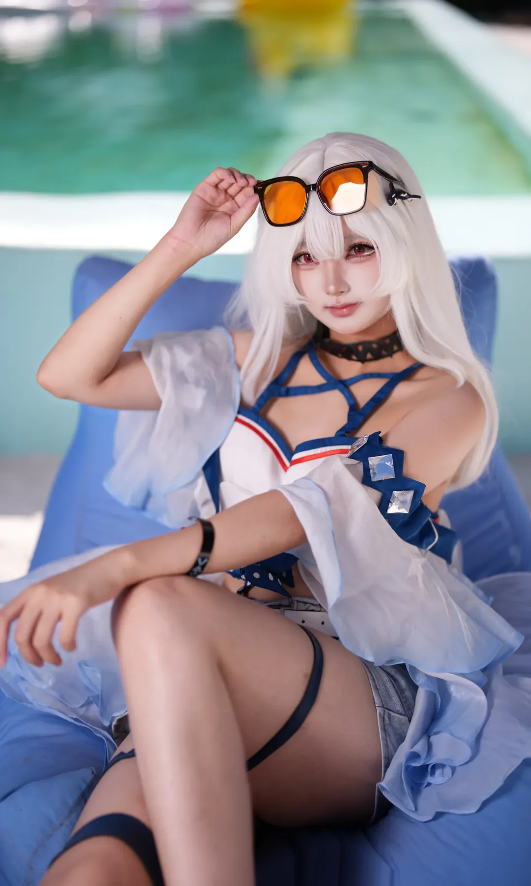 明日方舟, 泳装cosplay, 夏日写真, 斯卡蒂cos, IBIZA - 第8张