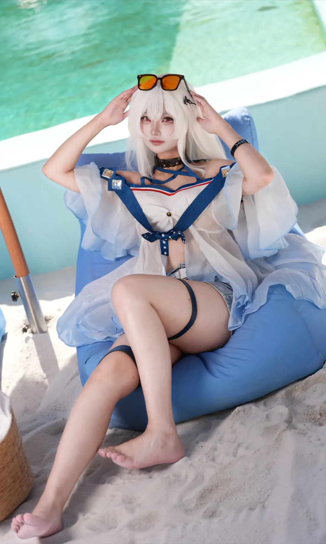 明日方舟, 泳装cosplay, 夏日写真, 斯卡蒂cos, IBIZA - 第9张