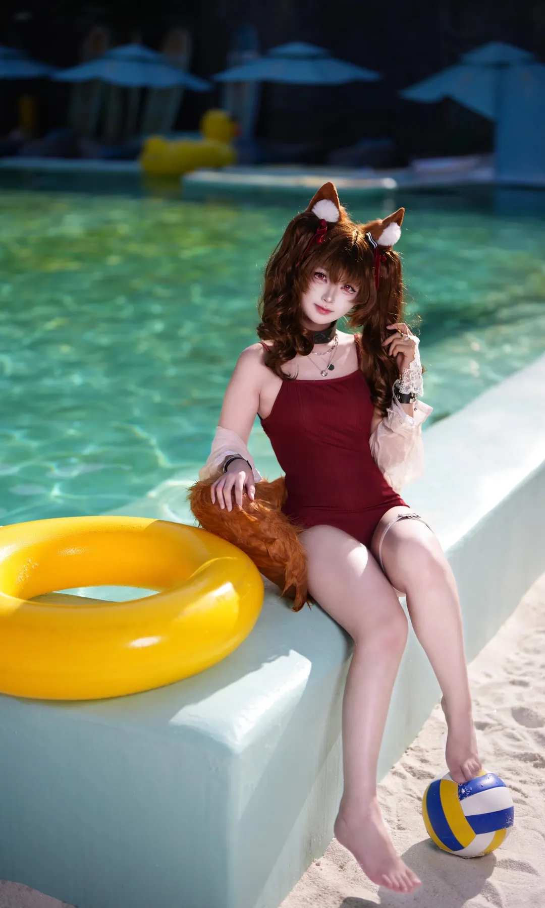 明日方舟, 泳装cosplay, 夏日写真, 兽耳少女, 安洁莉娜cos - 第4张