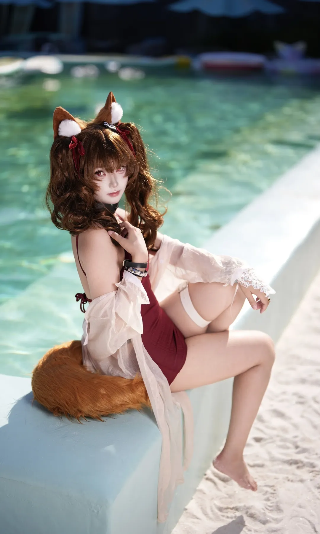 明日方舟, 泳装cosplay, 夏日写真, 兽耳少女, 安洁莉娜cos - 第5张