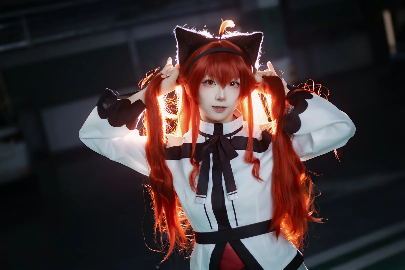 Anime-style photography, Alice cosplay, White stockings, Mushoku Tensei: Jobless Reincarnation, Backlit convention photo - Image 1
