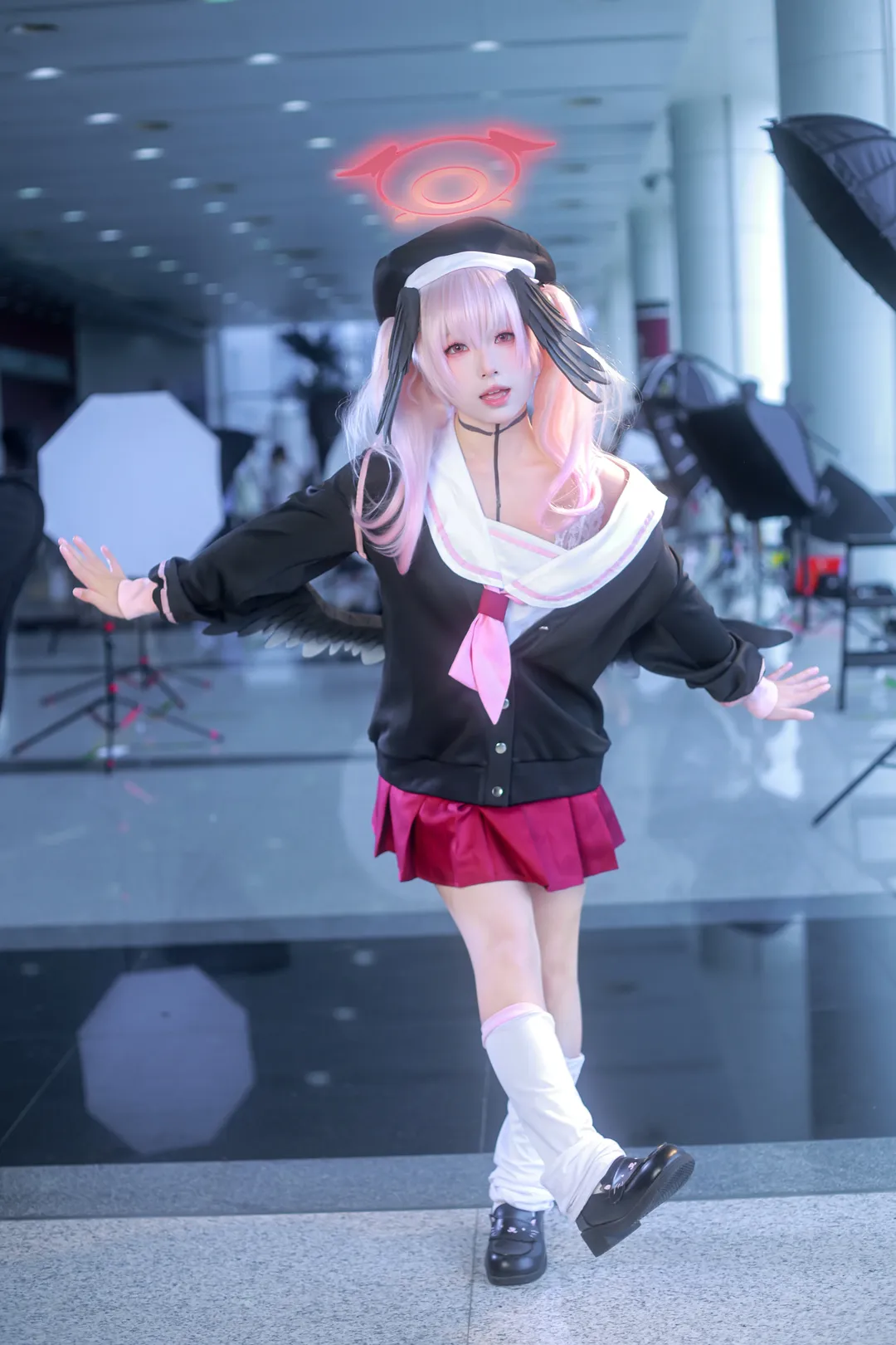 Anime-style photography, Blue Archive, Shimoe Koharu cosplay, Cosplay convention photos, White thigh-highs outfit - Image 3