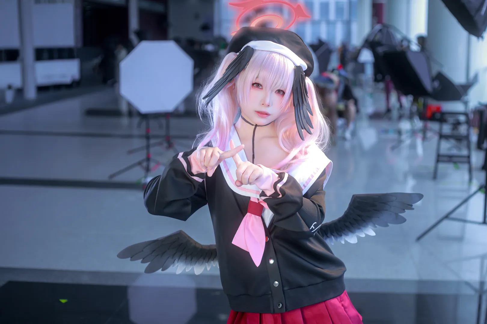 Anime-style photography, Blue Archive, Shimoe Koharu cosplay, Cosplay convention photos, White thigh-highs outfit - Image 5