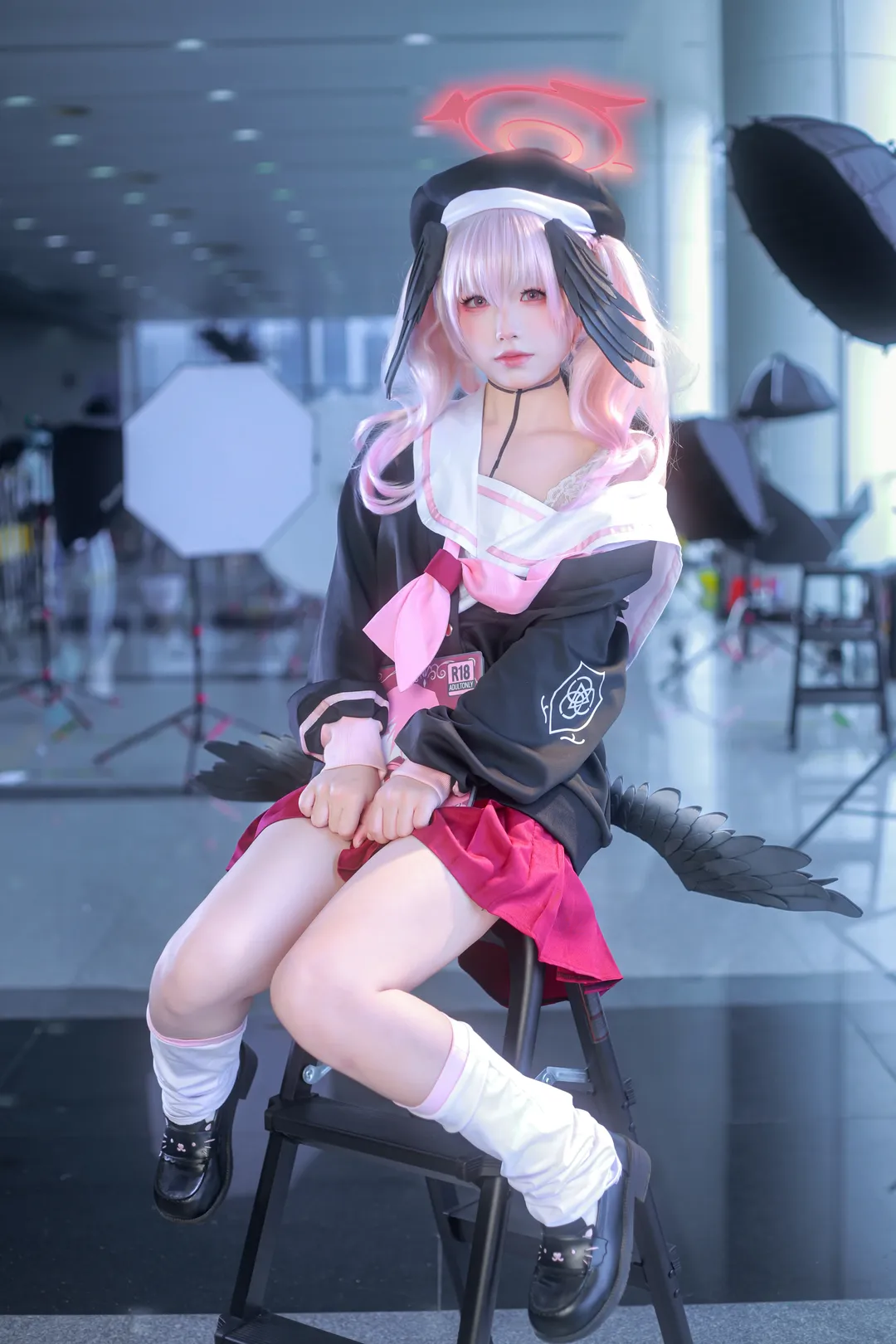 Anime-style photography, Blue Archive, Shimoe Koharu cosplay, Cosplay convention photos, White thigh-highs outfit - Image 6