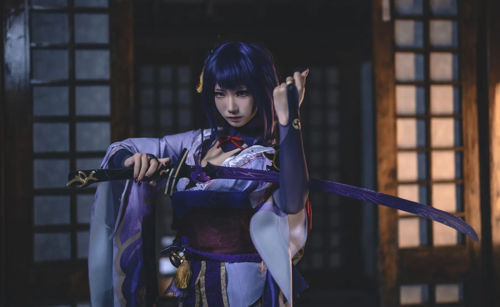 原神, cosplay穿搭, 雷电将军cos, 动漫还原, 黑丝长袜 - 第2张