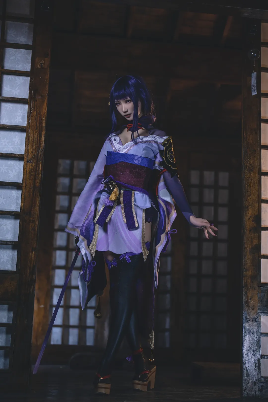 原神, cosplay穿搭, 雷电将军cos, 动漫还原, 黑丝长袜