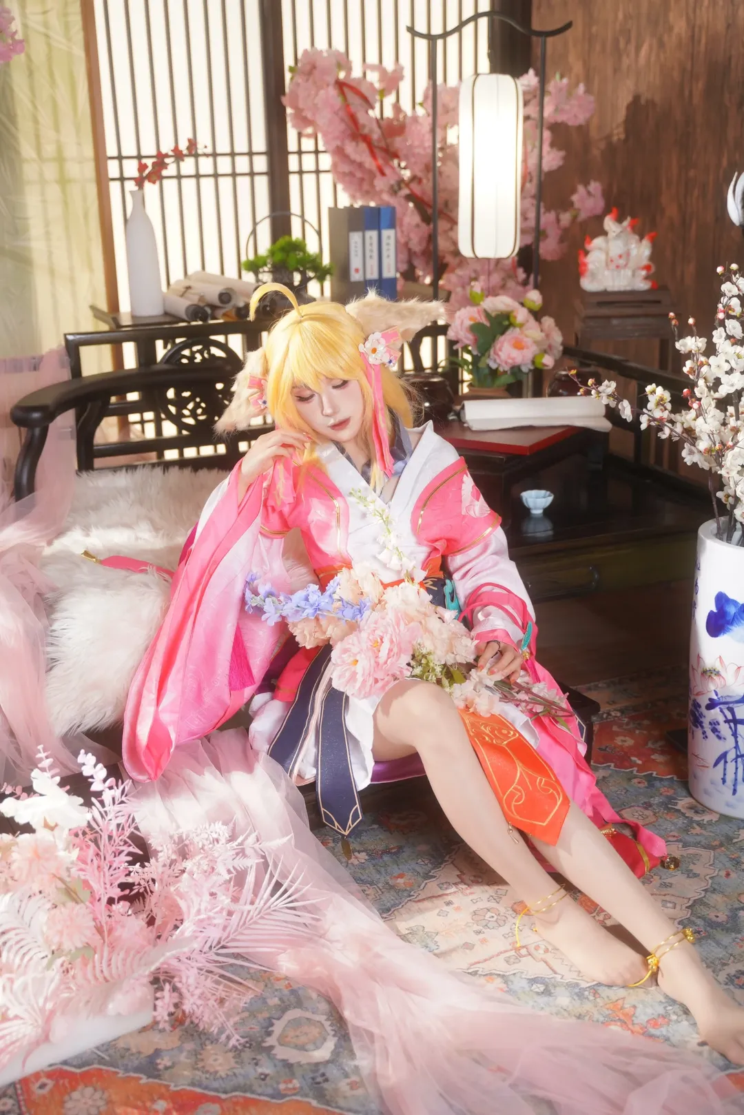 2D, Traditional style cosplay, Animal ear outfit, Studio photo shoot, Shao Si Yuan - Tushan Honghong cosplay