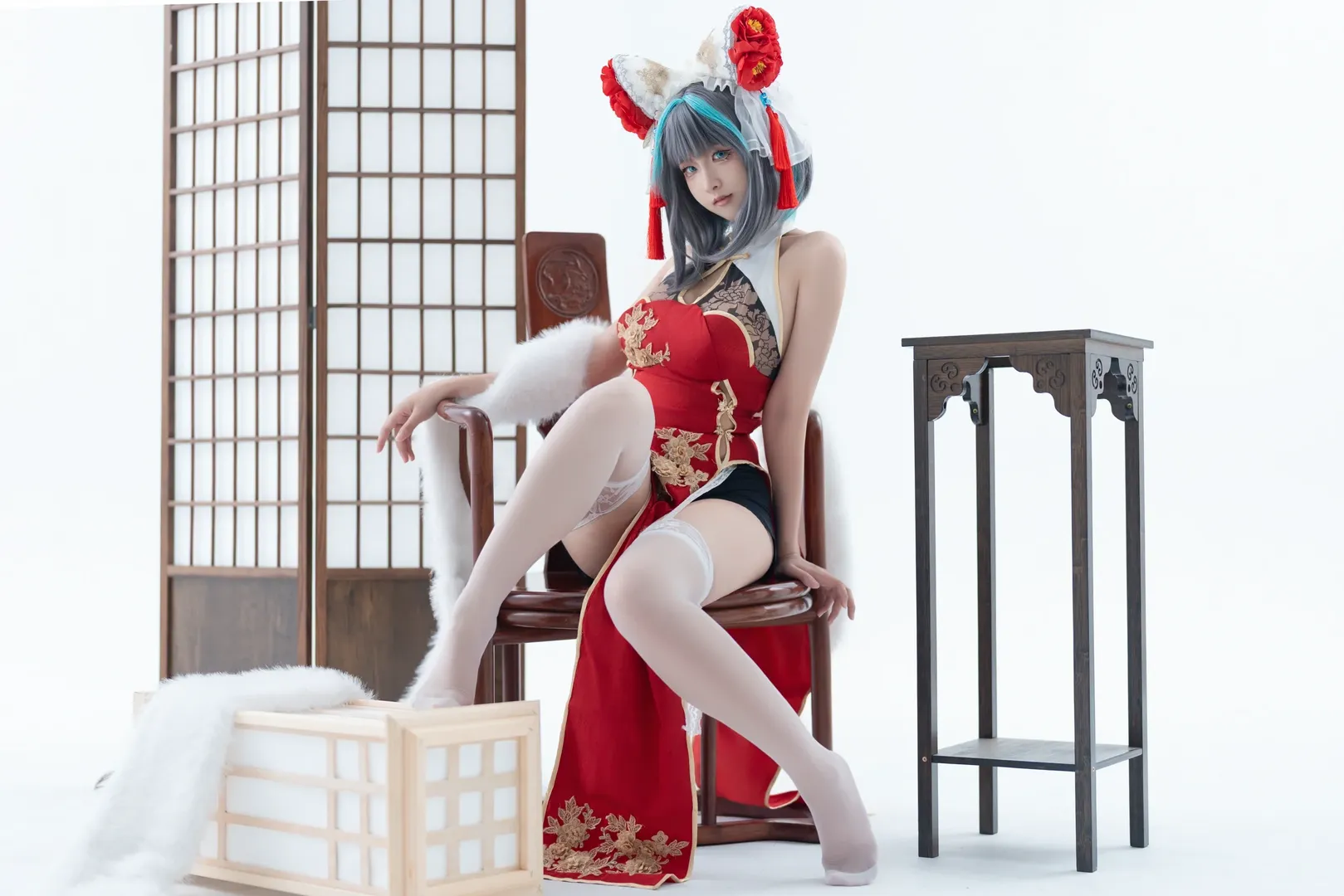 柴郡cos, 碧蓝航线, cosplay日常, 白丝旗袍, 平面摄影 - 第2张