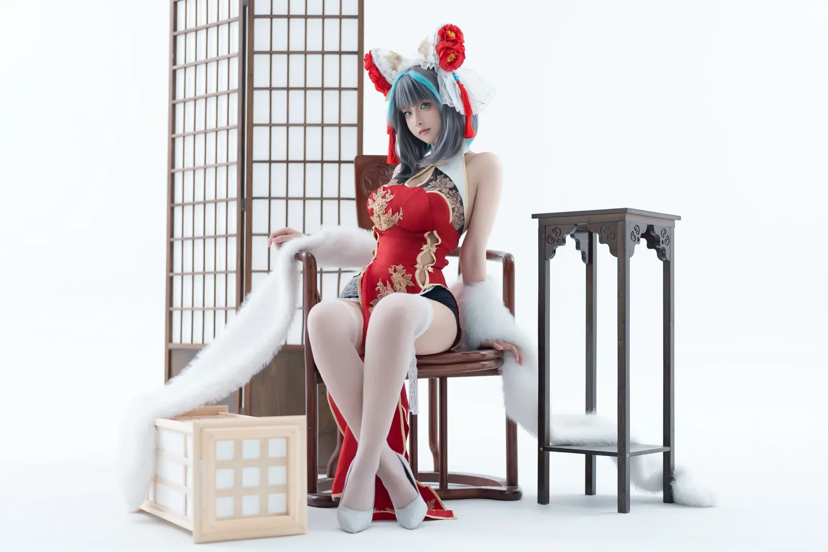 柴郡cos, 碧蓝航线, cosplay日常, 白丝旗袍, 平面摄影 - 第3张