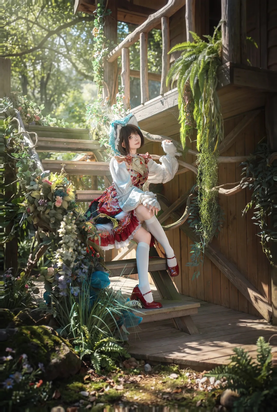 コスプレ, 東方Project, 白ストッキング, 八雲橙コスプレ, 森のログハウス