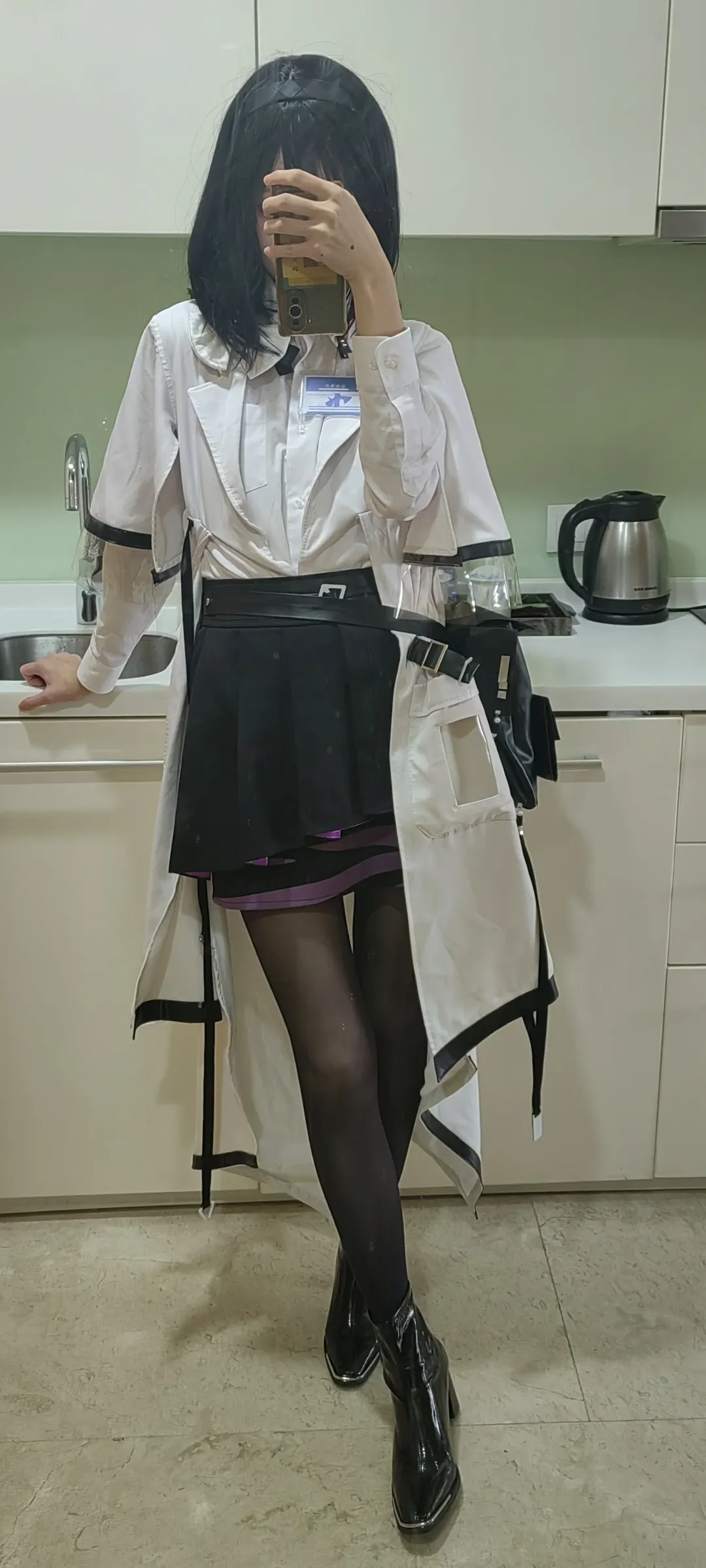 cosplay, 明日方舟, 对镜自拍, 黑丝, 普瑞赛斯cos