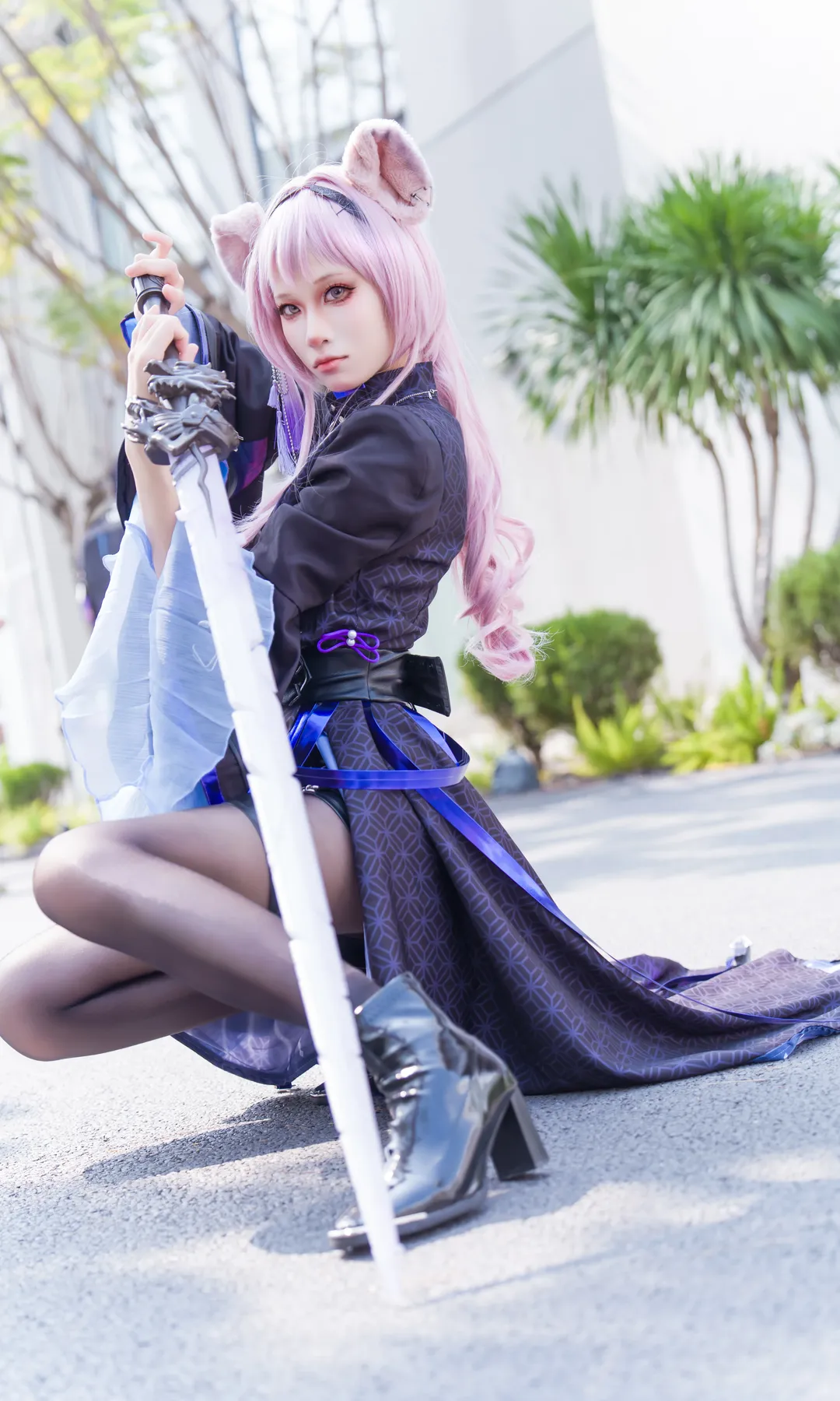コスプレ, アークナイツ, 屋外ストリートスナップ, 黒ストッキング, 林雨霞コスプレ