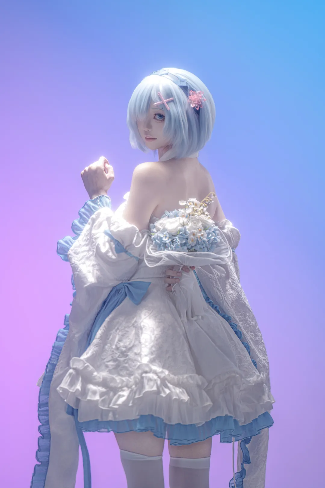 cosplay, Re:从零开始的异世界生活, 清冷氛围感, 露肩洋装, 蓝白假发