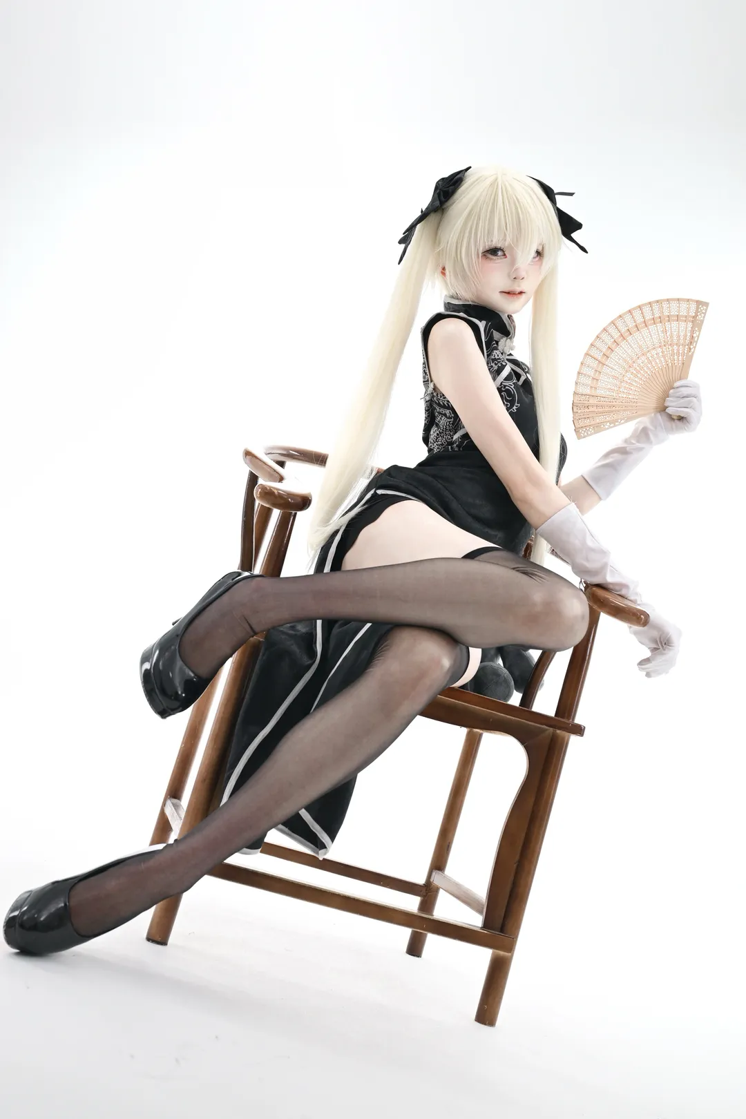 春日野穹 コスプレ, ヨスガノソラ, コスプレ撮影, 黒タイツ コーデ, 黒いチャイナドレス