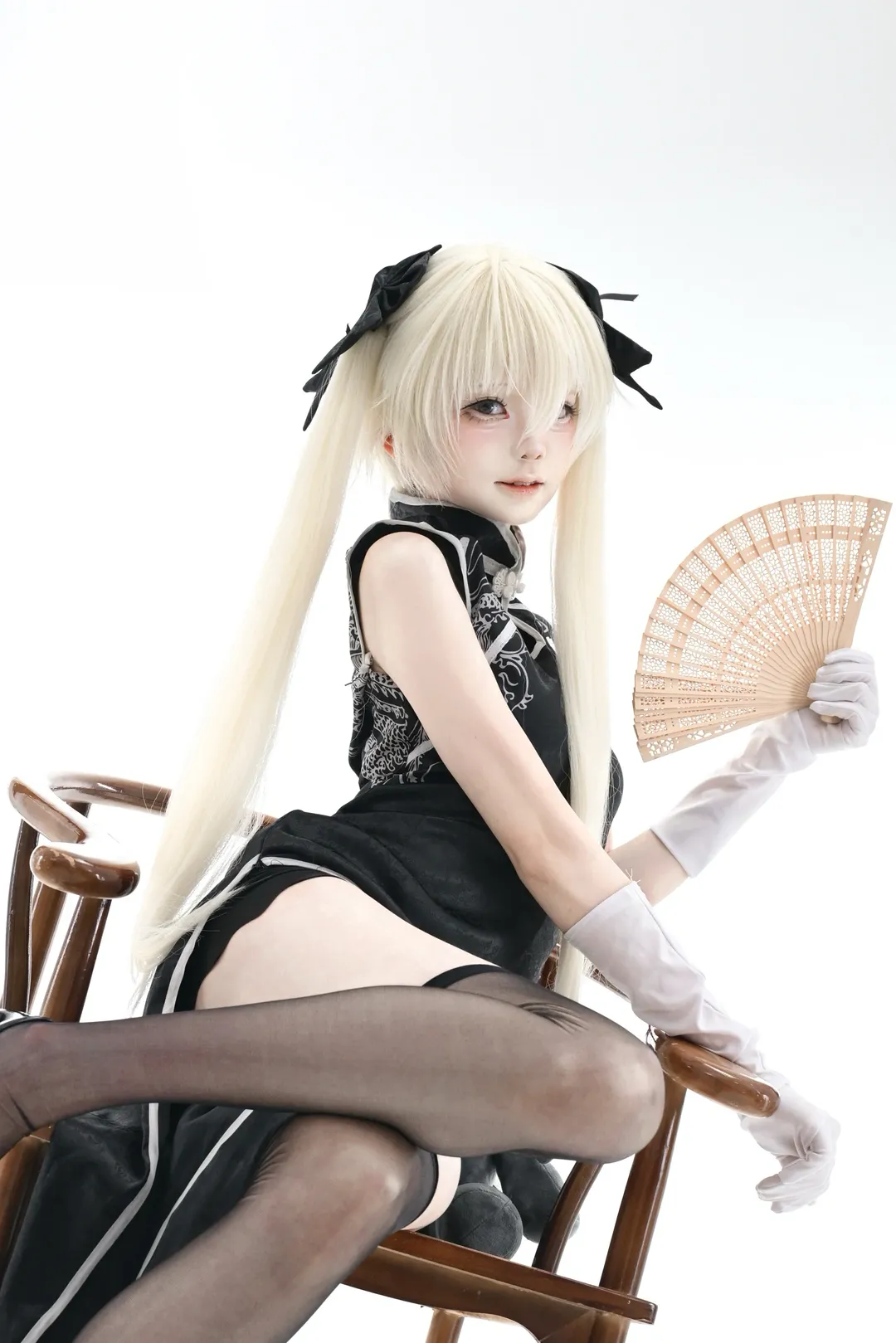 春日野穹cos, 缘之空, cosplay摄影, 黑丝穿搭, 黑旗袍 - 第2张