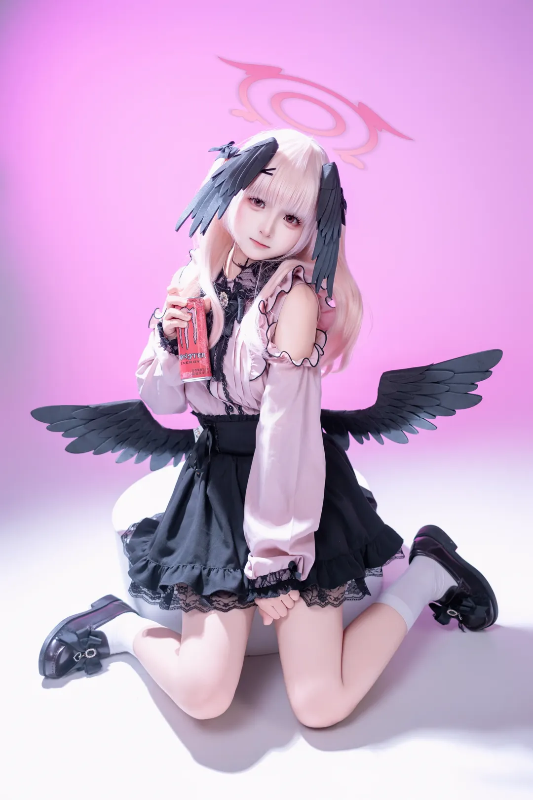 Shimoe Koharu cosplay, 2D character, Cosplay photography, White studio photoshoot, Lace style outfit