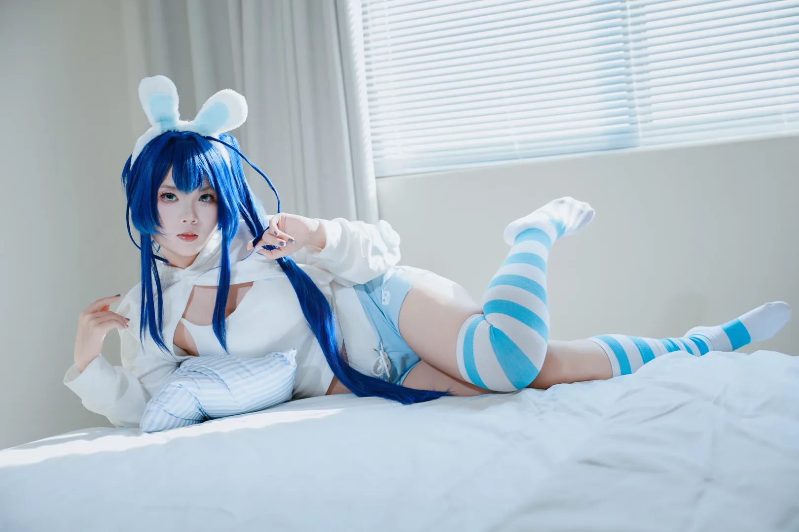 アズールレーン, 二次元コスプレ, ニュージャージーコスプレ, 自宅撮影, 青と白のストライプストッキング