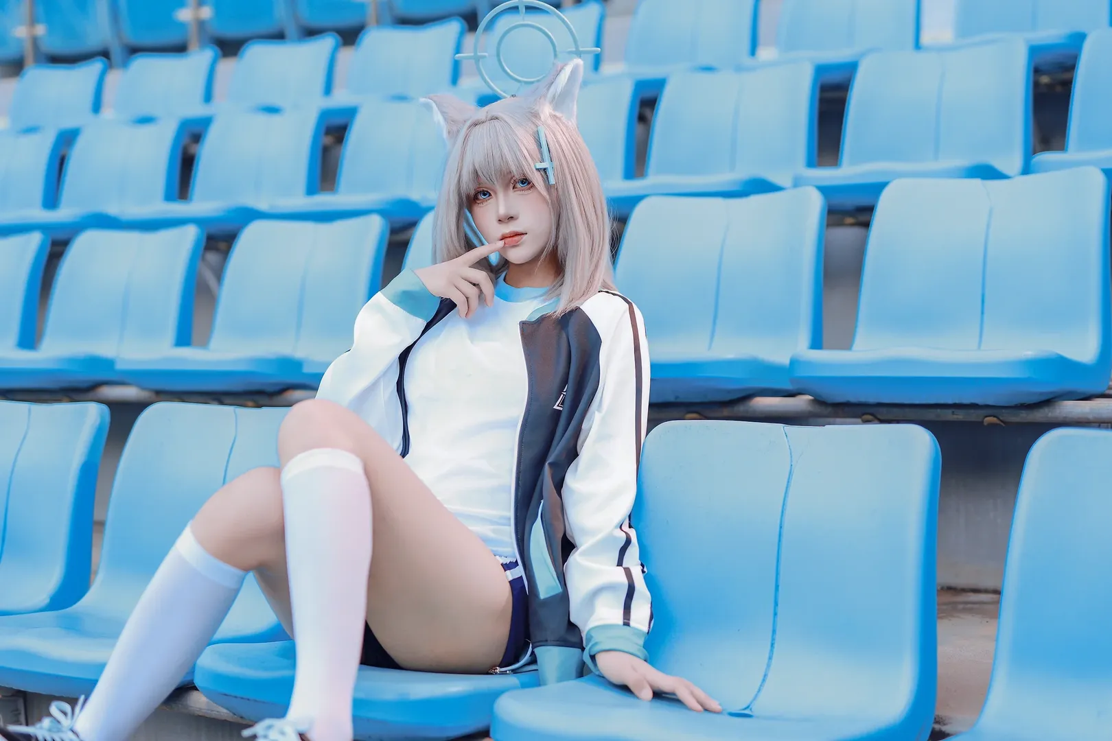 蔚蓝档案, 二次元cosplay, 运动风, 白丝, 砂狼白子cos - 第3张