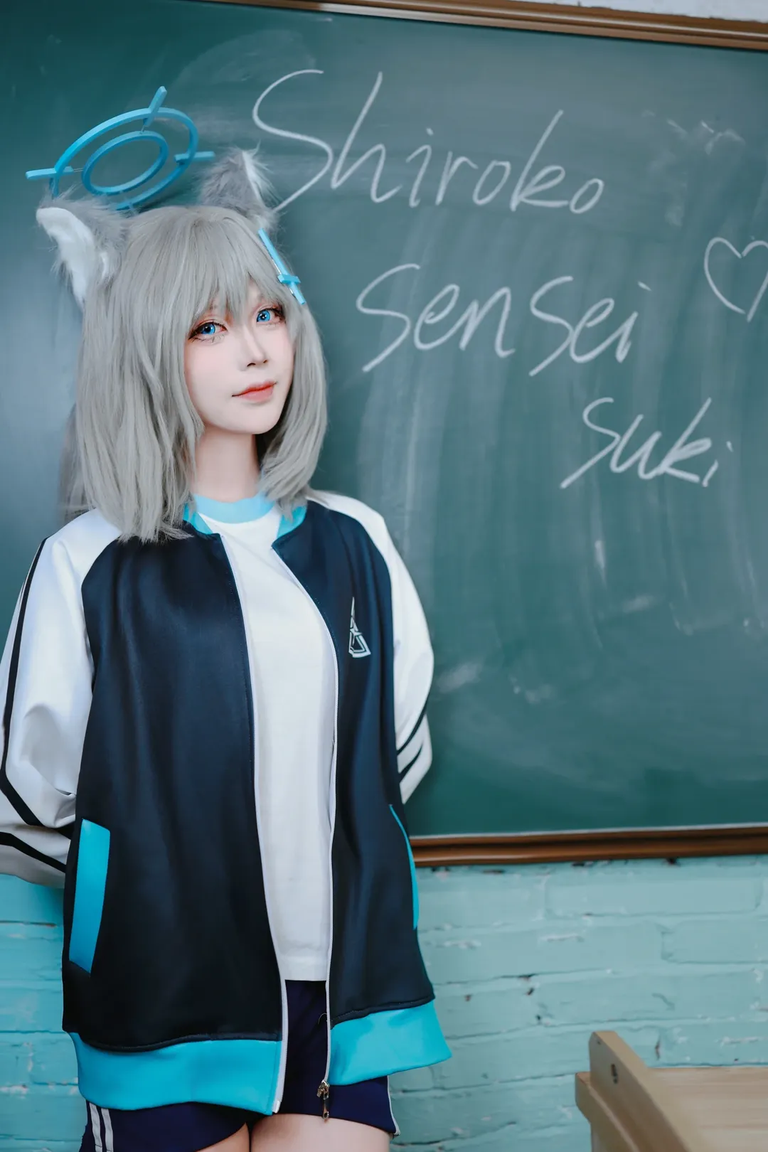 蔚蓝档案, 白丝, 砂狼白子cos, 校园摄影, 体操服cosplay - 第1张