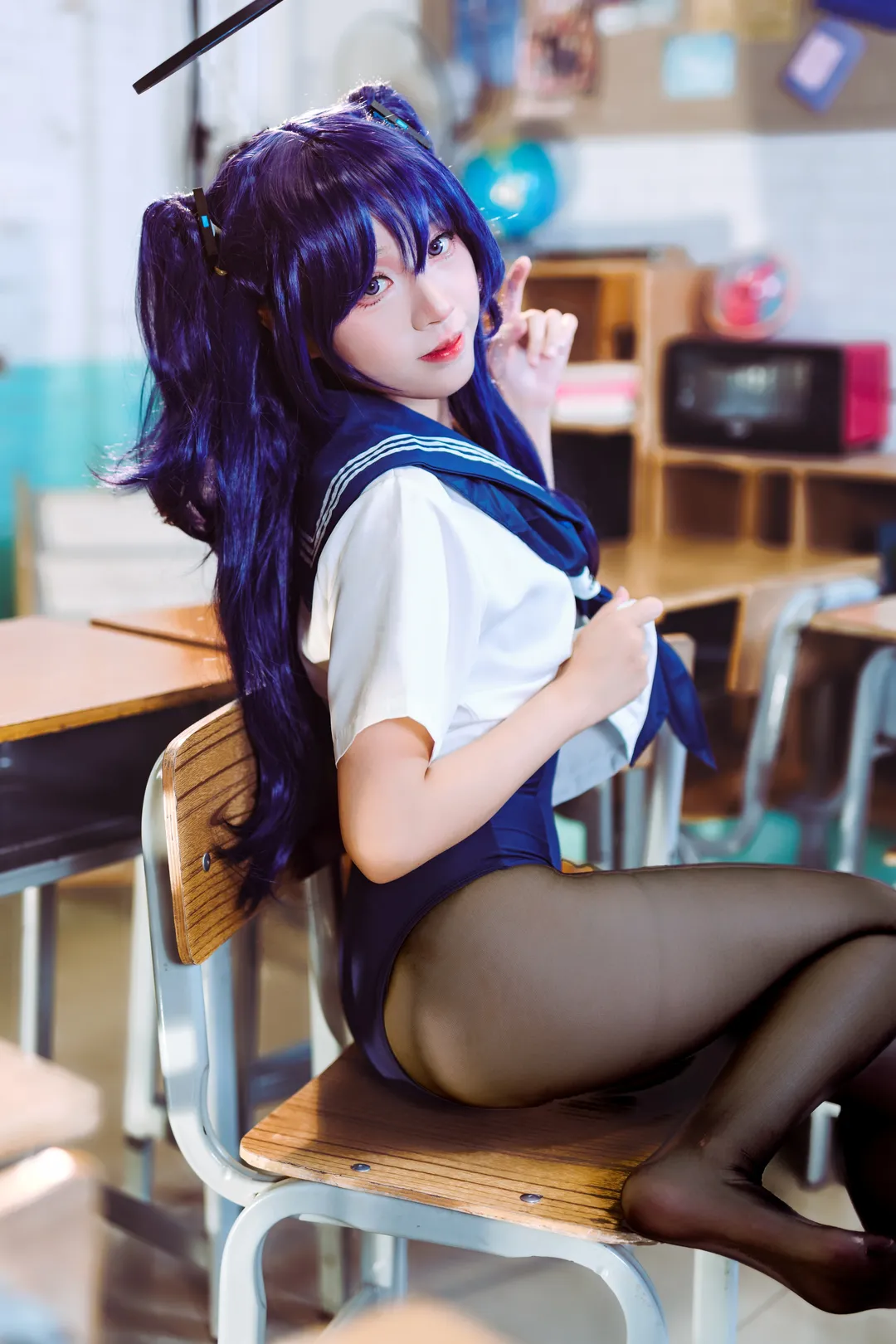 蔚藍檔案, 二次元cosplay, 早瀨優香cos, 黑絲連褲襪, 佳能R62人像 - 第2張