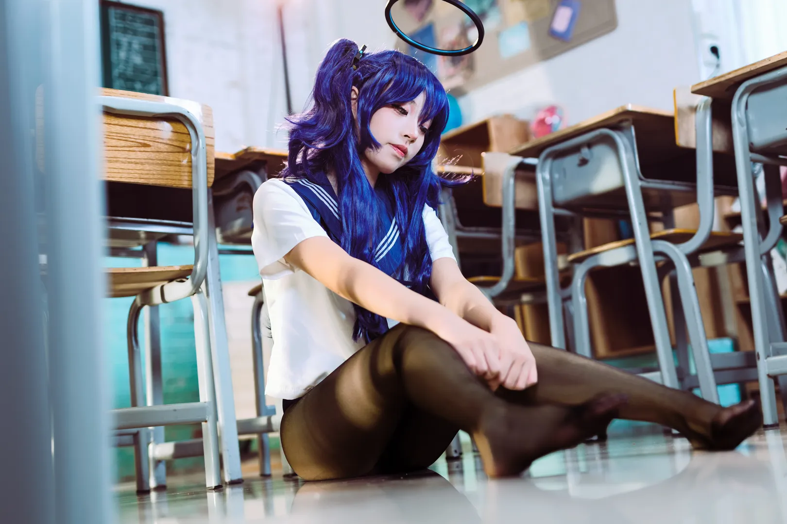 蔚藍檔案, 二次元cosplay, 早瀨優香cos, 黑絲連褲襪, 佳能R62人像 - 第3張