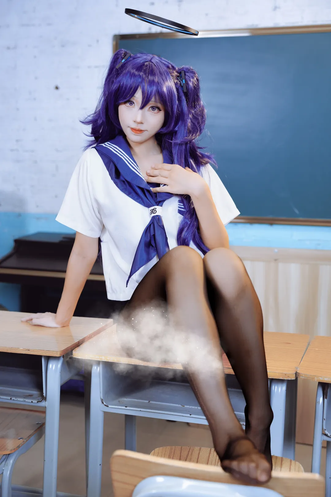 蔚藍檔案, 早瀨優香cos, 死庫水cos, 黑絲cosplay, 佳能R62