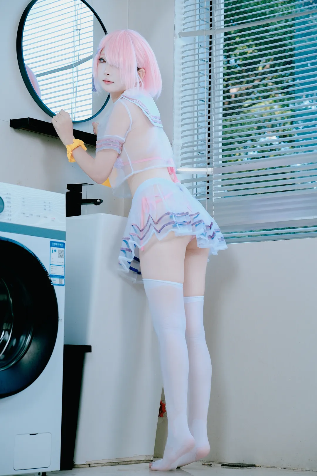 水着コスプレ, Re:ゼロから始める異世界生活, 白ストッキング, ラムコスプレ, 水濡れ撮影 - 3枚目