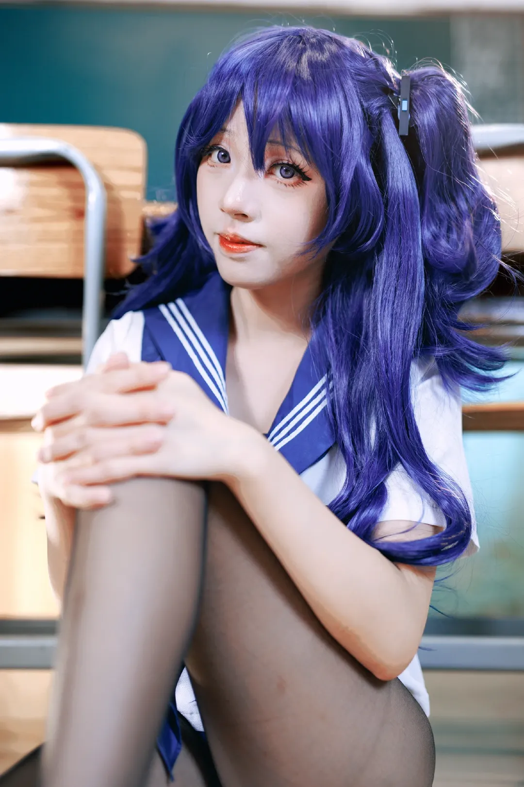 蔚蓝档案, 校园风摄影, 死库水cos, 黑丝cosplay, 旱濑优香cos - 第3张