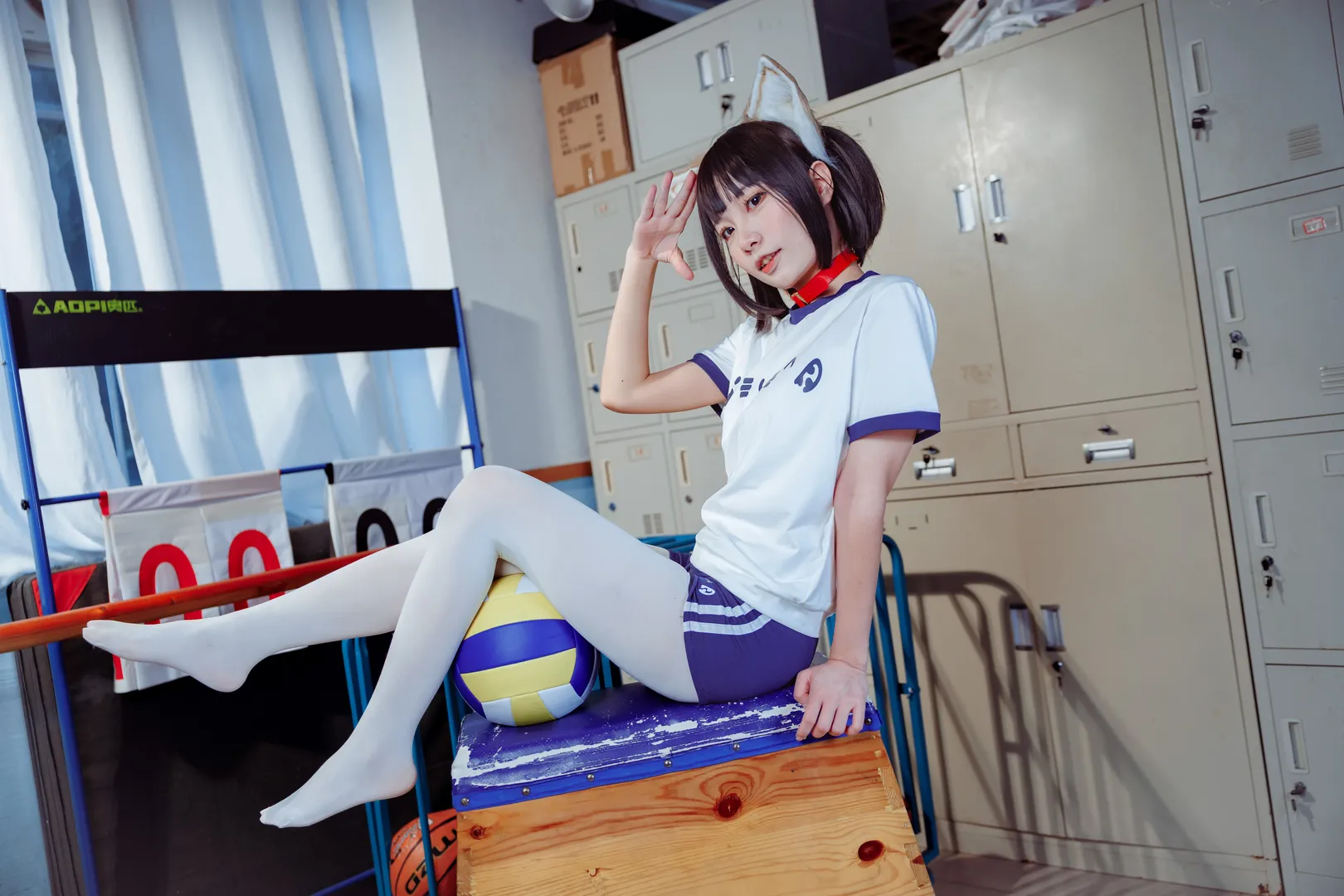 白丝, 体操服, 猫耳cos, 体育仓库, 布鲁马