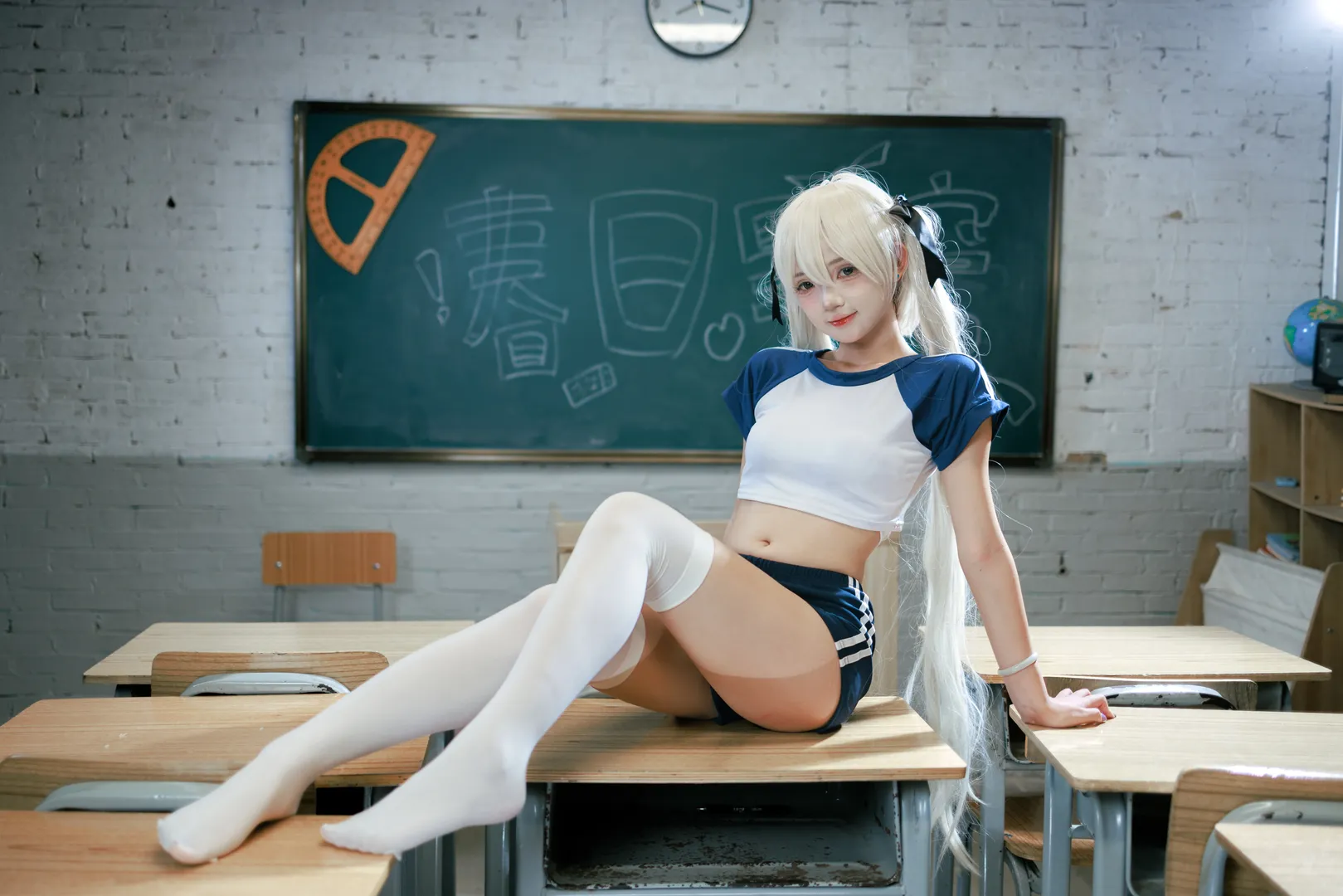 春日野穹 コスプレ, ヨスガノソラ, アニメ風学園, 体操服コスプレ, 白タイツコスプレ