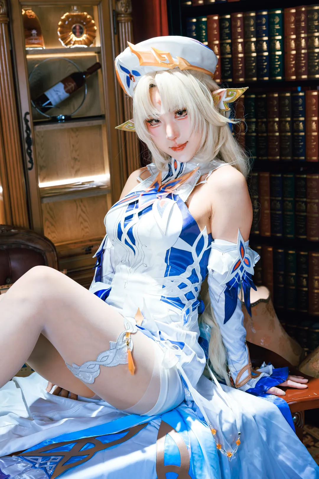 原神, cosplay, 尼可莱恩cos, 精灵耳, 白色丝袜