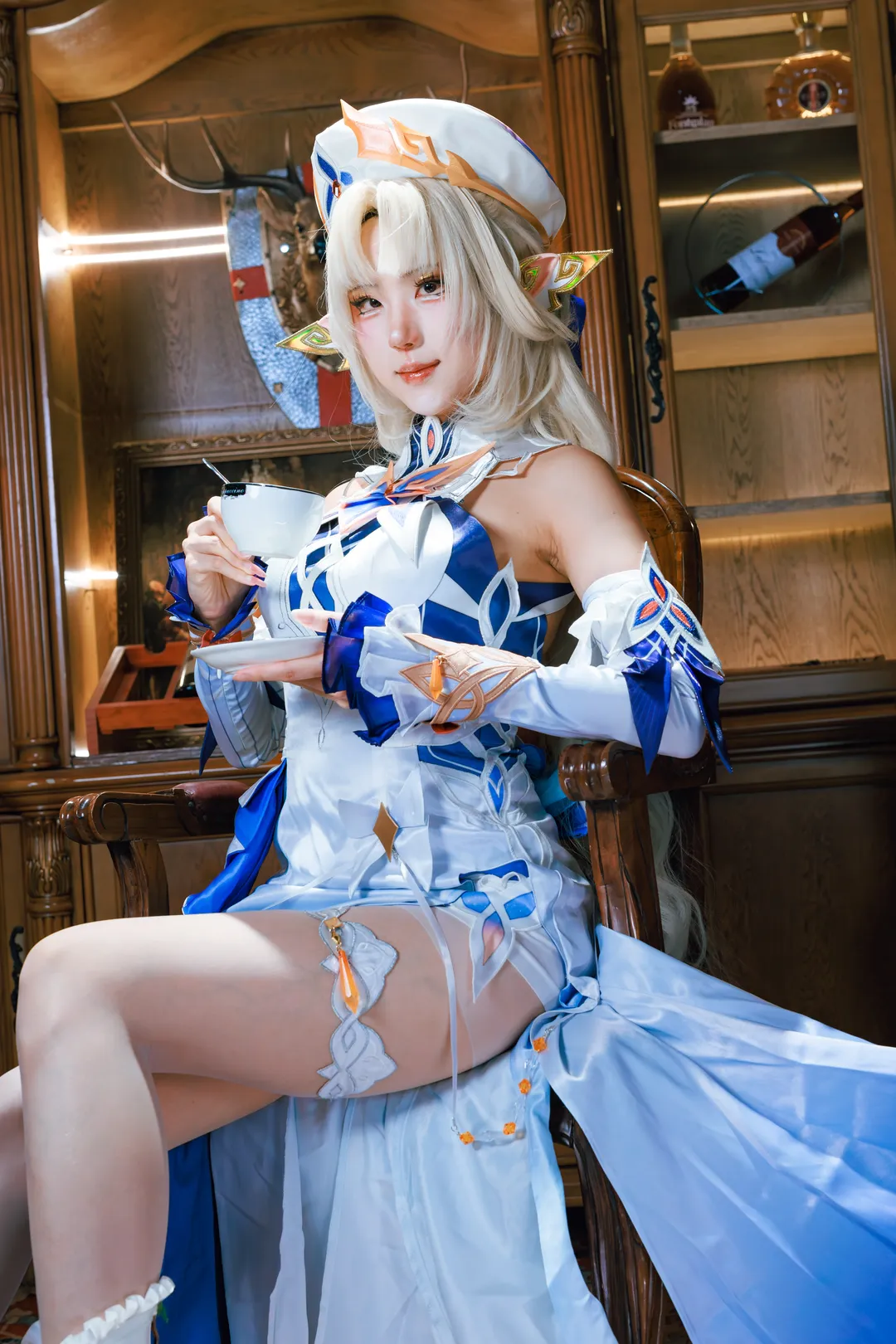 原神, cosplay, 尼可莱恩cos, 精灵耳, 白色丝袜 - 第4张