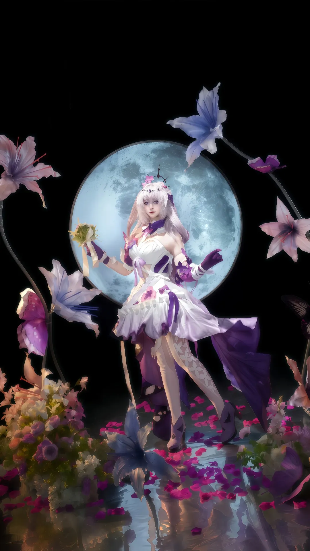 cosplay, Honkai: Star Rail, Castorice cosplay, White stockings, Moonlit darkness