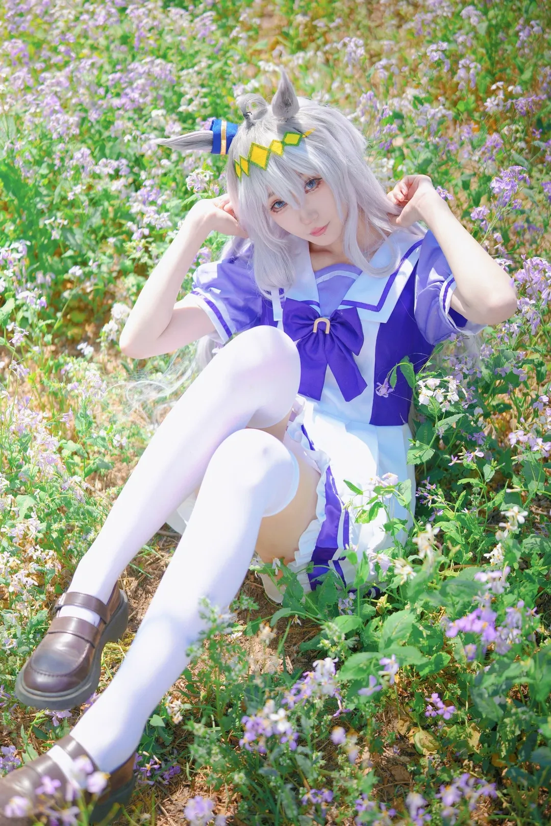 白丝, 赛马娘, 银发, 小栗帽cos, 紫云英花海
