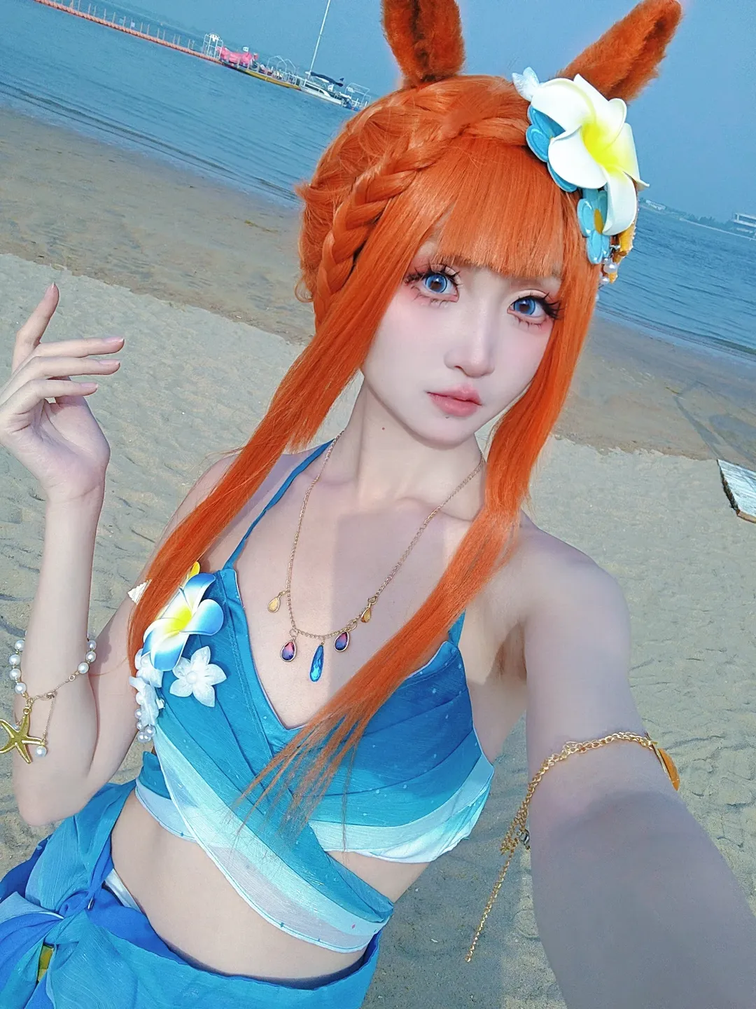 海边写真, 夏日泳装, 赛马娘, 兽耳, 无声铃鹿cos - 第1张