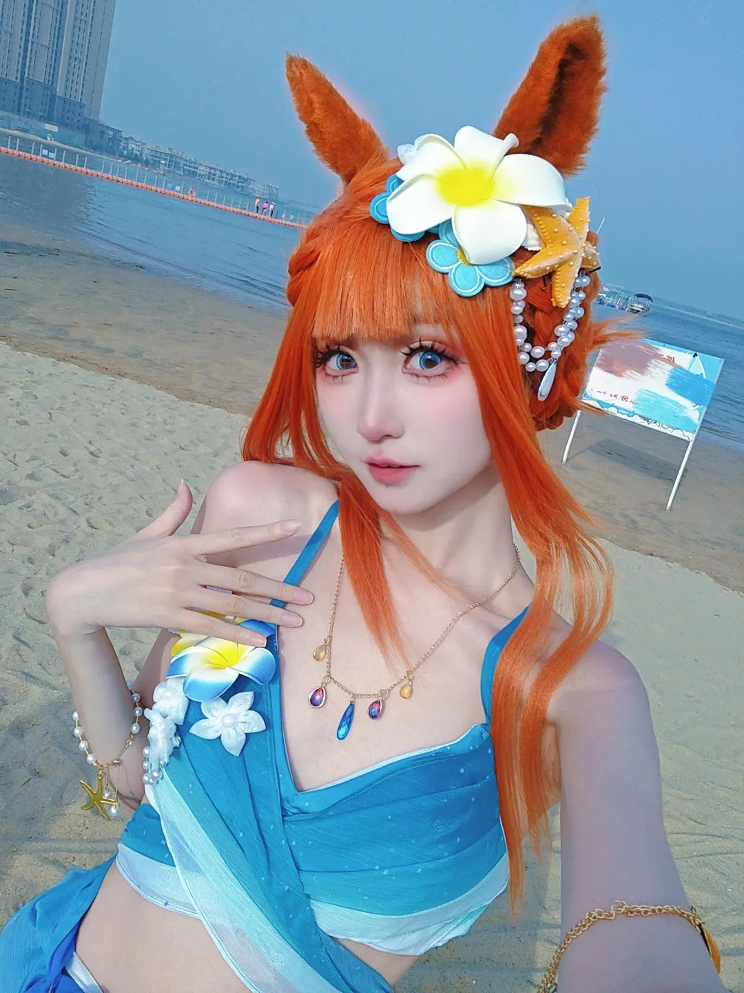 海边写真, 夏日泳装, 赛马娘, 兽耳, 无声铃鹿cos - 第2张