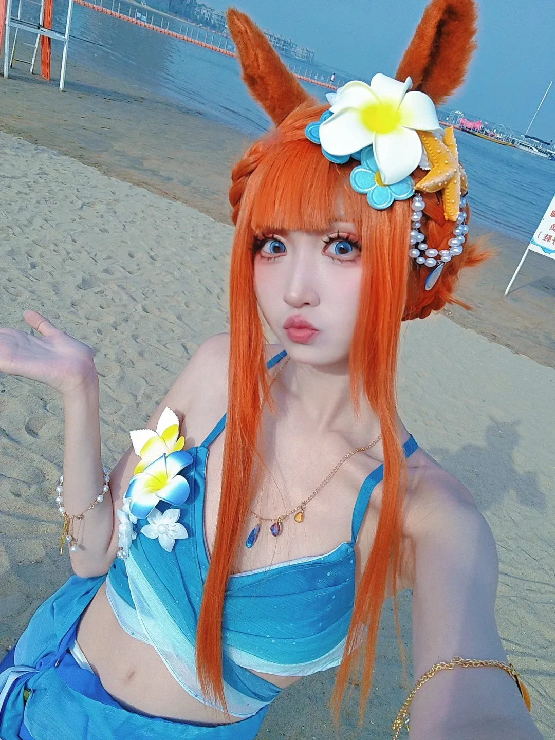 海边写真, 夏日泳装, 赛马娘, 兽耳, 无声铃鹿cos - 第3张