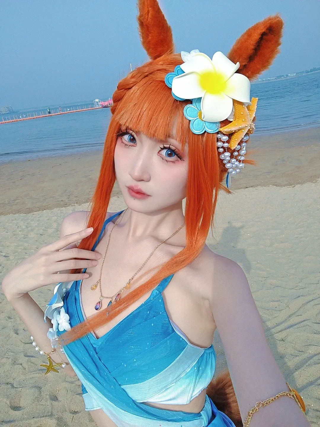海边写真, 夏日泳装, 赛马娘, 兽耳, 无声铃鹿cos