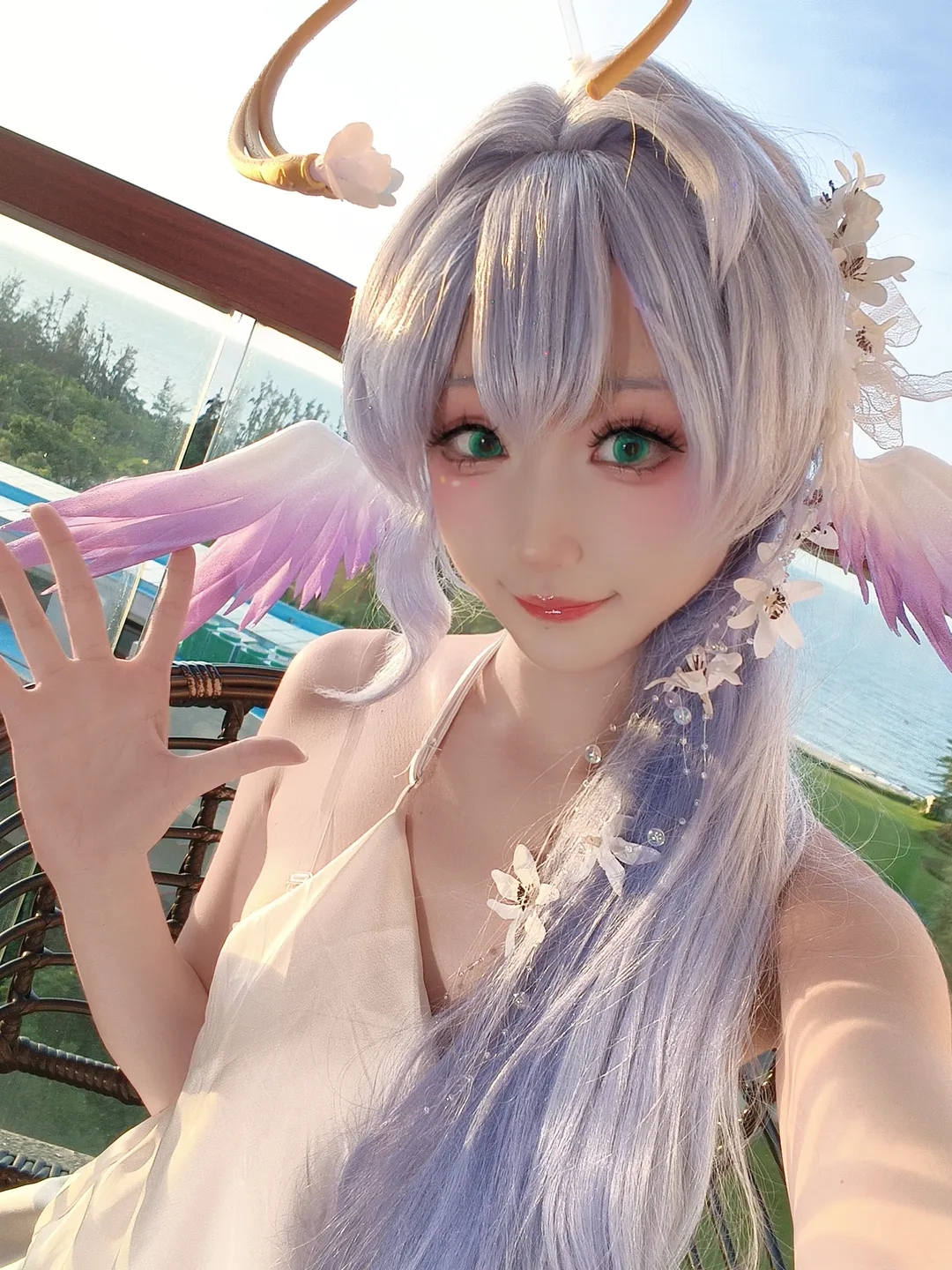 Honkai: Star Rail, Robin cosplay, Fan-made design cosplay, Outdoor ocean view, Light-colored wig - Image 2