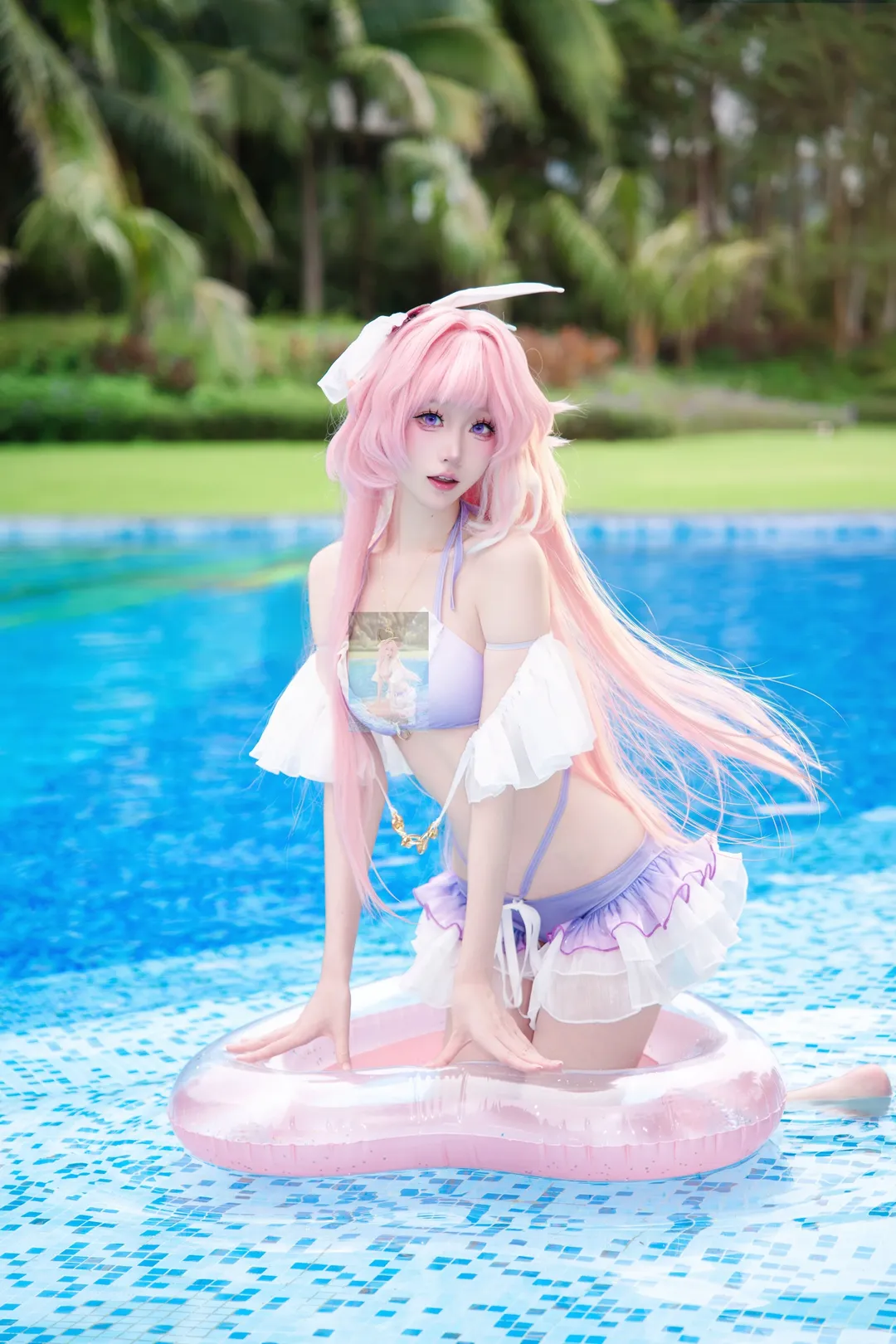爱莉希雅cos, 崩坏3, 夏日泳装, 二次元泳装, 粉色长发cos - 第1张